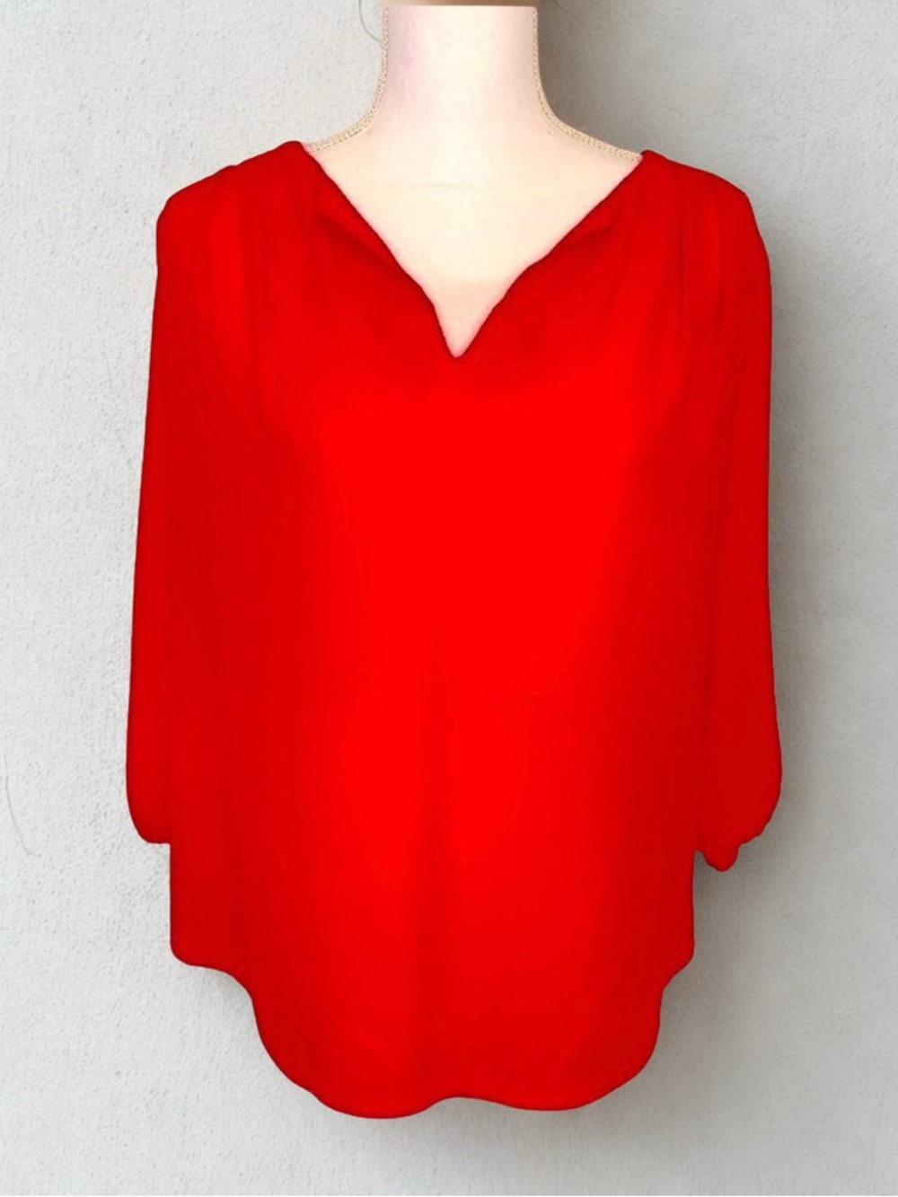 Pleione Blouse Top Women V-Neck 3/4‎ sleeve Medium Orange